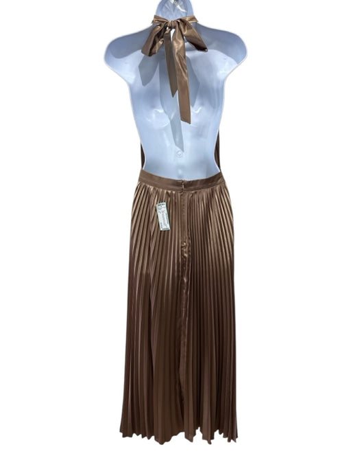 L'idee Size 6 Gold Polyester Sleeveless Tie Neck pleats Open Back Dress Gold / 6