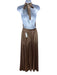 L'idee Size 6 Gold Polyester Sleeveless Tie Neck pleats Open Back Dress Gold / 6