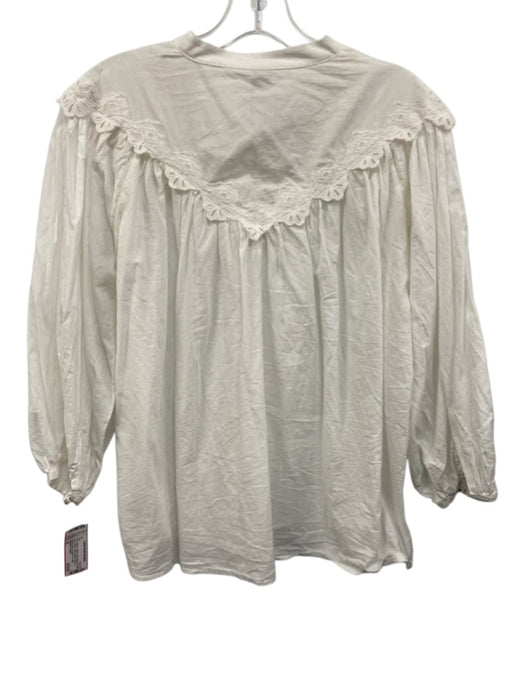 Scarlette Poppies Size S White Cotton Embroidered Eyelet Lace Button Detail Top White / S