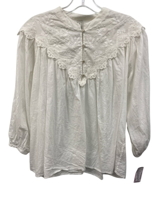 Scarlette Poppies Size S White Cotton Embroidered Eyelet Lace Button Detail Top White / S