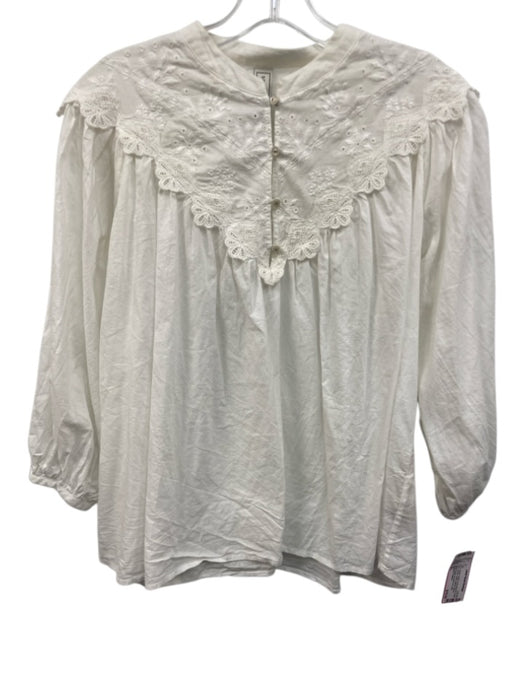 Scarlette Poppies Size S White Cotton Embroidered Eyelet Lace Button Detail Top White / S