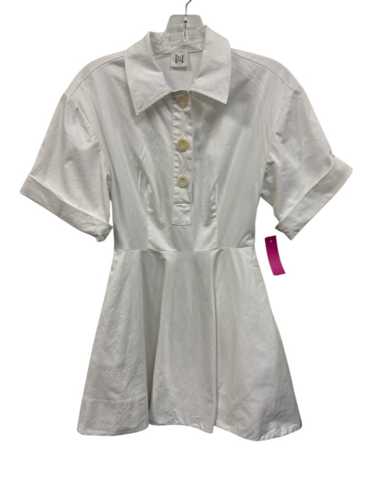 Helsa Size XS White Cotton Blend Skater Quarter Button Mini Dress White / XS