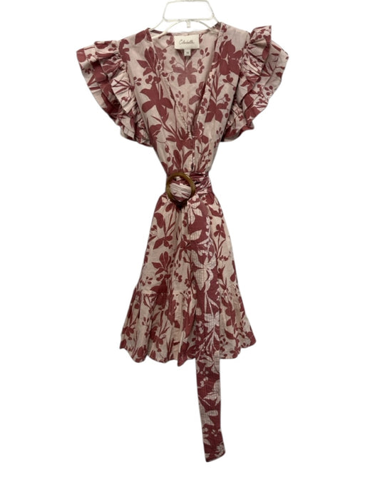 Cleobella Size XS Pink & Purple Cotton Ruffle Cap Sleeve Split Neck Floral Dress Pink & Purple / XS