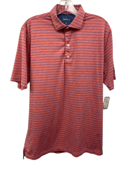 Johnnie O Size M Red & Blue Polyester Striped Polo Men's Short Sleeve Red & Blue / M