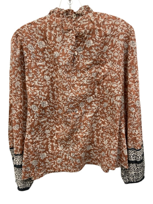 Cleobella Size XS Brown, White, Black Cotton Long puff sleeve Floral Print Top Brown, White, Black / XS