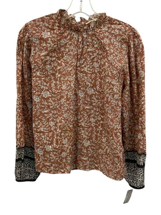 Cleobella Size XS Brown, White, Black Cotton Long puff sleeve Floral Print Top Brown, White, Black / XS