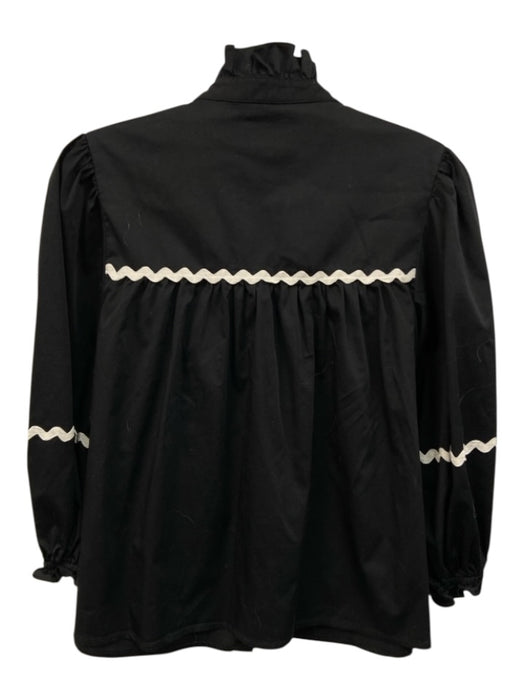 Crosby Size XS Black & White Cotton Long puff sleeve Ric-Rac Top Black & White / XS