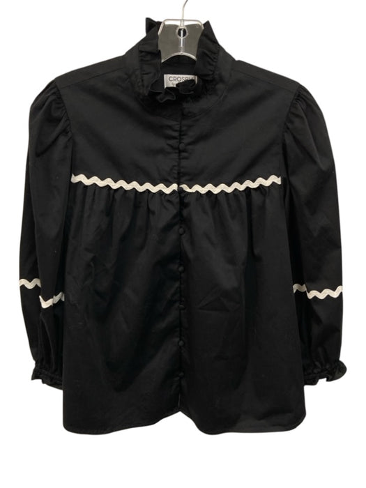 Crosby Size XS Black & White Cotton Long puff sleeve Ric-Rac Top Black & White / XS
