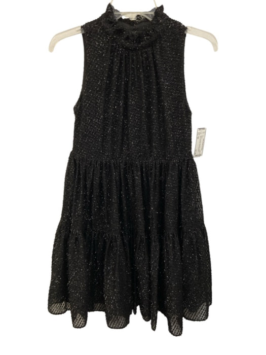 Elliatt Size XS Black Polyester Sleeveless Texture Mock Neck Mini Dress Black / XS