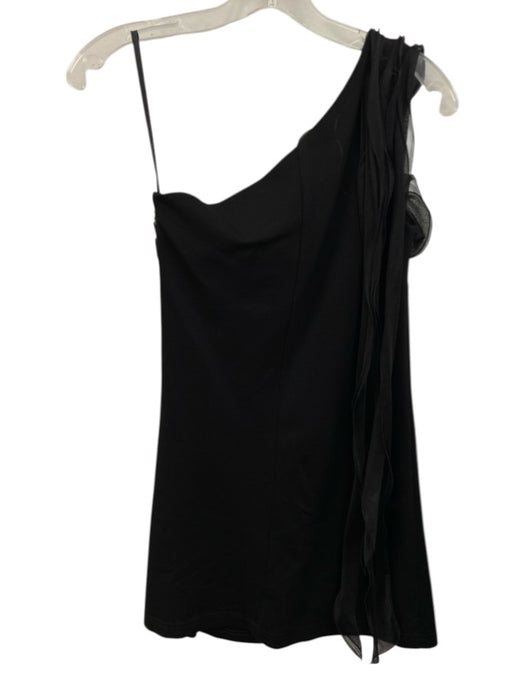 Finley Size XS Black Rayon & Nylon Sleeveless One Shoulder Ruffle Mini Dress Black / XS