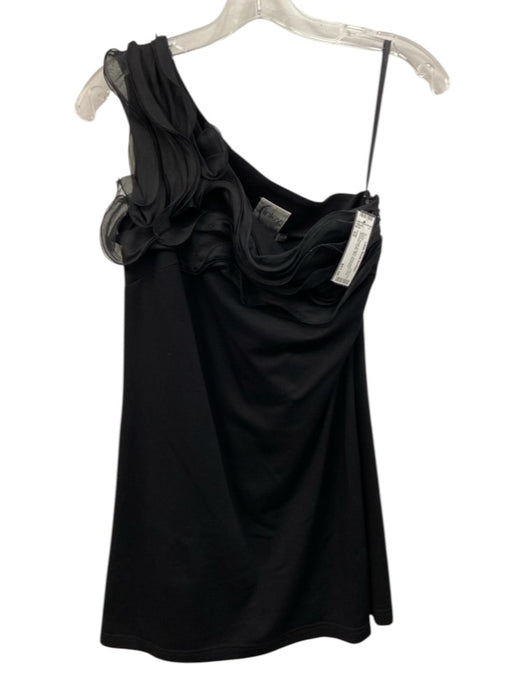 Finley Size XS Black Rayon & Nylon Sleeveless One Shoulder Ruffle Mini Dress Black / XS