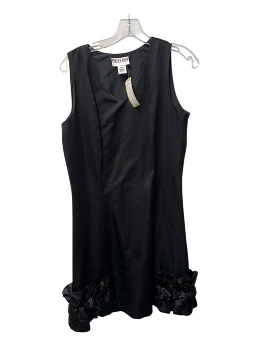Ruffian Size 6 Black Silk V Neck Sleeveless Side Zip Ruffle Accent Dress Black / 6