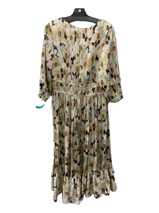 Polo Ralph Lauren Size 10 Green Yellow Brown Polyester Pleated Floral Maxi Dress Green Yellow Brown / 10