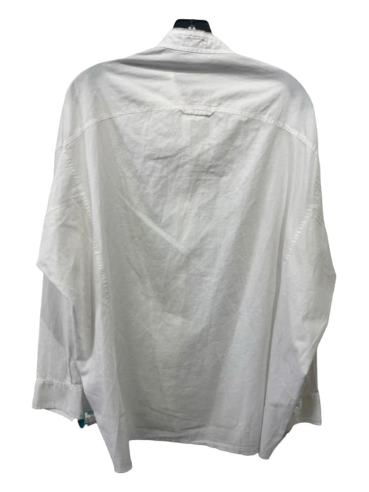 Vince Size XL White Cotton & Silk Button Front Long Sleeve Band Collar Top White / XL