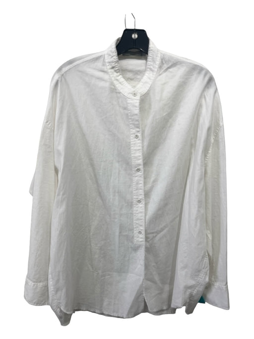 Vince Size XL White Cotton & Silk Button Front Long Sleeve Band Collar Top White / XL