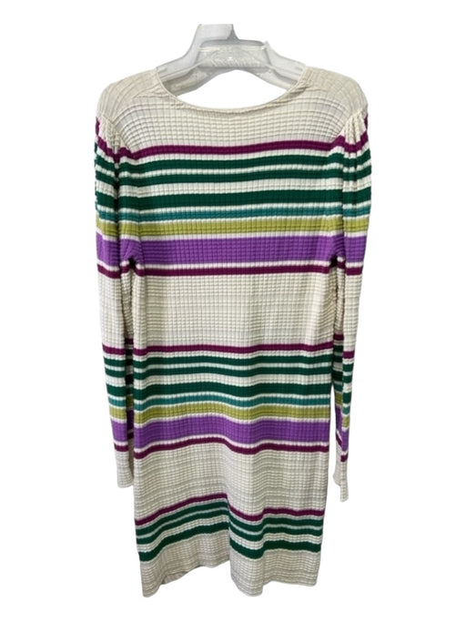 Free People Size L Beige Purple Green Cotton Striped Waffle Long Sleeve Dress Beige Purple Green / L