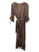 Let Me Be Size L Brown Viscose Floral Beading V Neck Wrap 1/2 Puff Sleeve Dress Brown / L