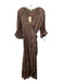 Let Me Be Size L Brown Viscose Floral Beading V Neck Wrap 1/2 Puff Sleeve Dress Brown / L