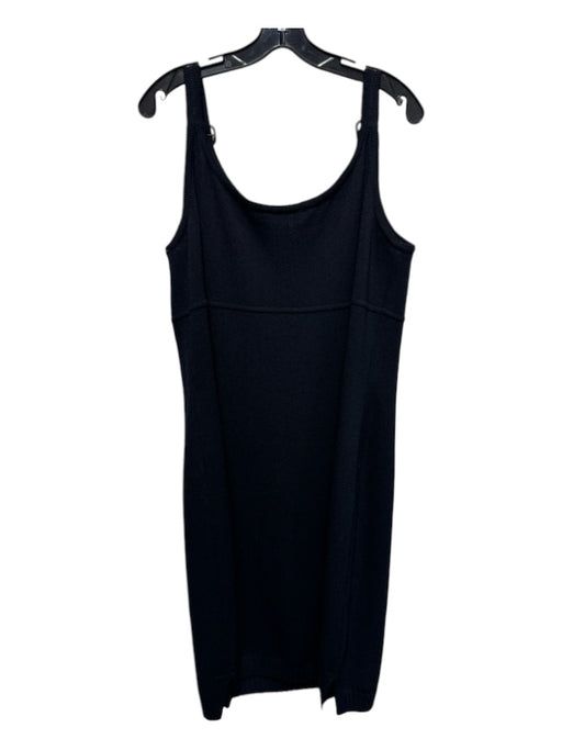 St John Sport Size L Black Wool & Rayon Spaghetti Strap Gunmetal Hardware Dress Black / L