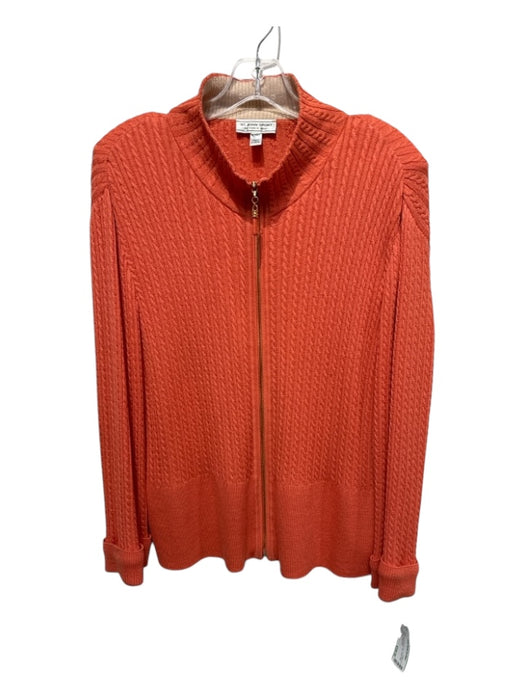 St John Sport Size M/L Orange Wool & Rayon Zip Cable Stitch Mock Neck Jacket Orange / M/L