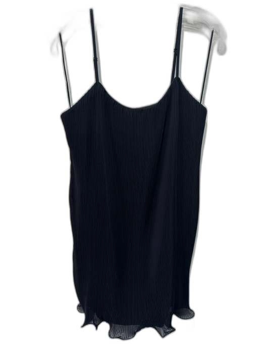 Milly Size Small Black Polyester Plisse Spaghetti Strap Lettuce Edge Lined Dress Black / Small