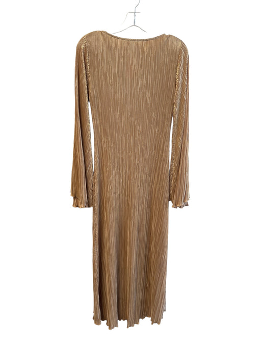 Mumu Size XS Gold Polyamide Long Sleeve Acordian Round Neck floor length Dress Gold / XS