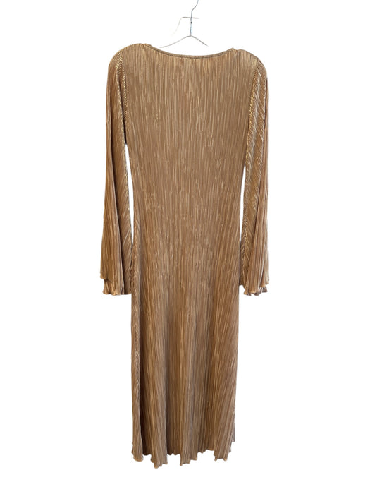 Mumu Size XS Gold Polyamide Long Sleeve Acordian Round Neck floor length Dress Gold / XS