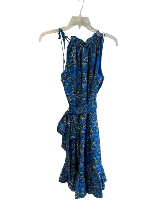 Sam Edelman Size 8 Blue Polyester Sleeveless Floral Belt Ruffle Hem Dress Blue / 8