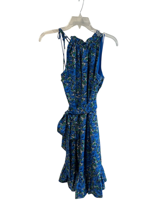 Sam Edelman Size 8 Blue Polyester Sleeveless Floral Belt Ruffle Hem Dress Blue / 8