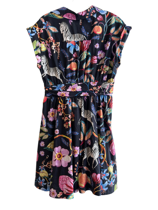 Maeve Size 8 Black & Multi Cotton V Neck Collared Floral & Animal Print Dress Black & Multi / 8