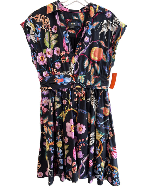 Maeve Size 8 Black & Multi Cotton V Neck Collared Floral & Animal Print Dress Black & Multi / 8