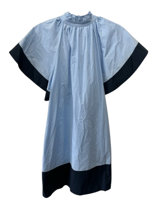 Pearl by Lela Rose Size XS Blue & Navy Cotton Short Sleeve V Neck Tie Neck Dress Blue & Navy / XS