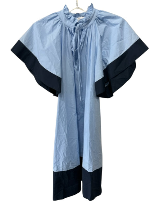 Pearl by Lela Rose Size XS Blue & Navy Cotton Short Sleeve V Neck Tie Neck Dress Blue & Navy / XS