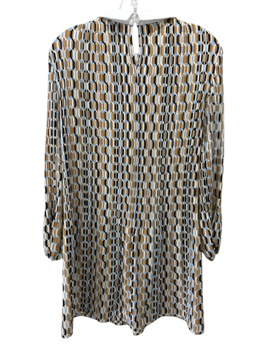 Maje Size 38 Brown, Blue, Multi Polyester Geometric Print Accordion Collar Dress Brown, Blue, Multi / 38