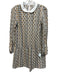 Maje Size 38 Brown, Blue, Multi Polyester Geometric Print Accordion Collar Dress Brown, Blue, Multi / 38