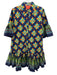 La Double J Size S Blue, Orange, Yellow Cotton Abstract Floral Button Up Dress Blue, Orange, Yellow / S
