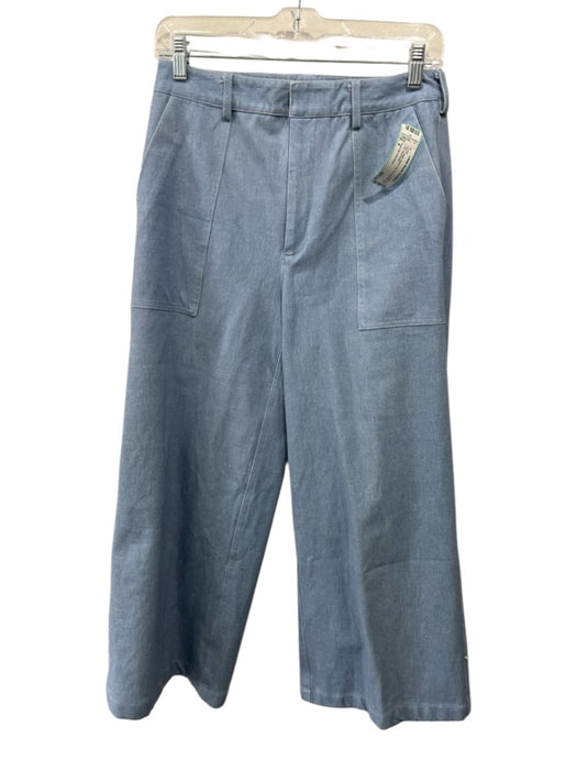 Pearl by Lela Rose Size 4 Blue Cotton Blend Zip Fly Pockets Wide Leg Pants Blue / 4