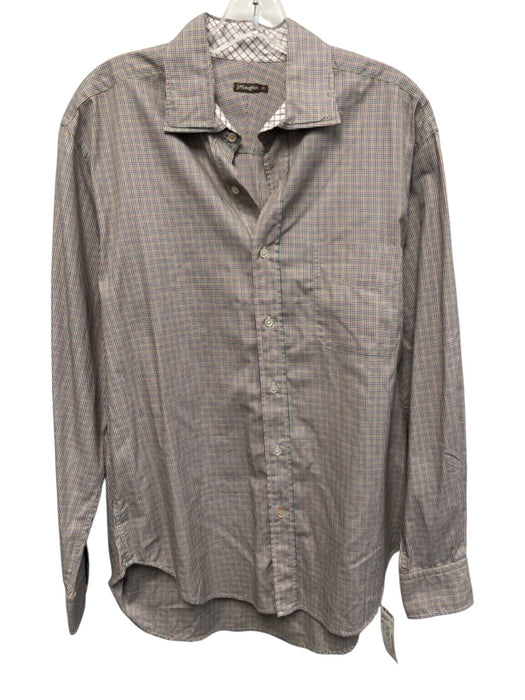 J Mclaughlin Size M Orange & White Cotton Plaid Button Up Long Sleeve Shirt Orange & White / M
