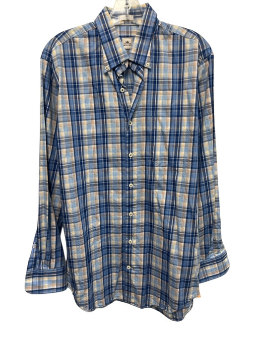 Peter Millar Size M Blue & Yellow Cotton Plaid Button Up Men's Long Sleeve Shirt Blue & Yellow / M