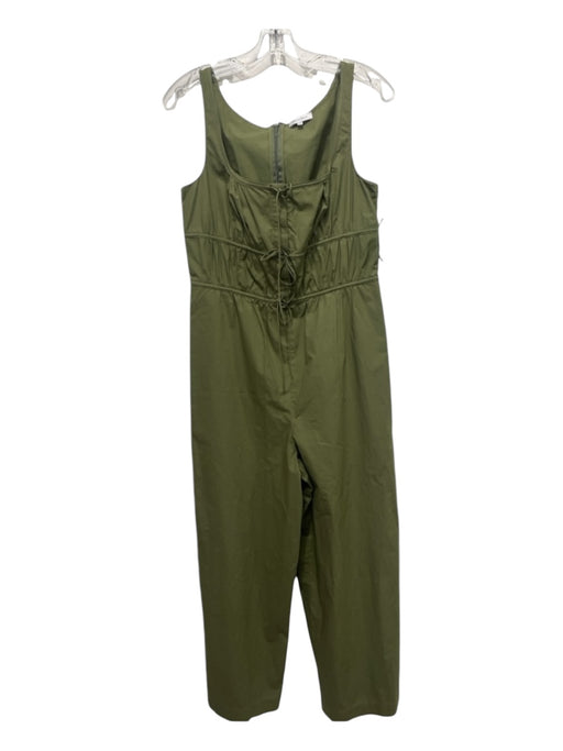 Rebecca Taylor Size 6 Olive Green Cotton Straps Tie Detail Rouched Jumpsuit Olive Green / 6