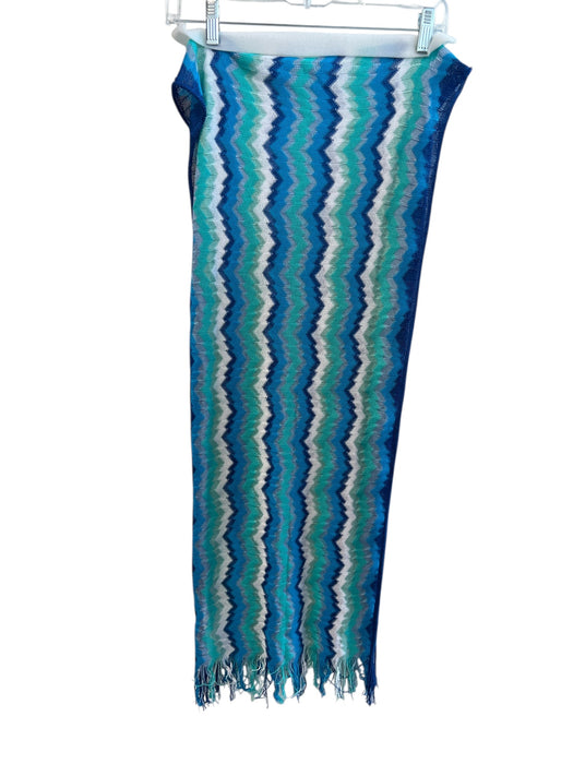 Missoni Blue Cotton & Viscose Open Knit Abstract Zig Zag Fringe scarf Blue