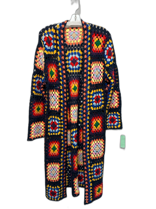 Saachi Size One Size Navy Blue, Red, Multi Acrylic Long Sleeve Crochet Cardigan Navy Blue, Red, Multi / One Size