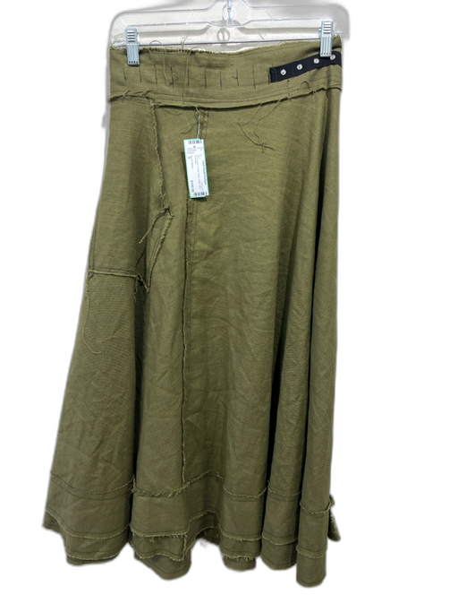 Nicole Paloma Size S Olive Green Fringe Wrap Snaps Midi Skirt Olive Green / S