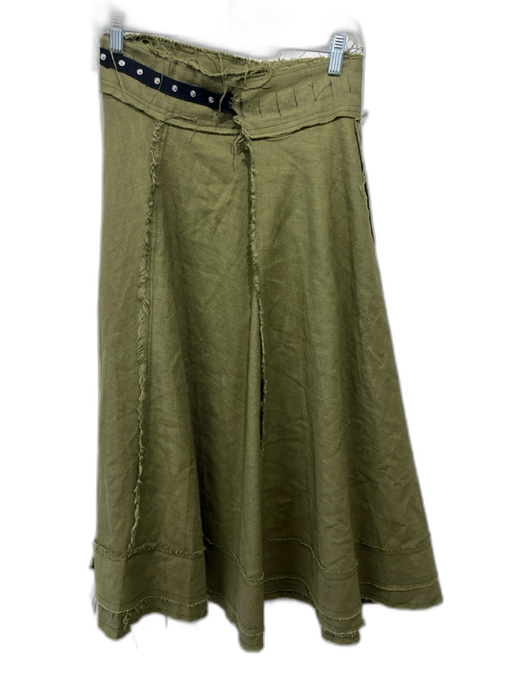 Nicole Paloma Size S Olive Green Fringe Wrap Snaps Midi Skirt Olive Green / S