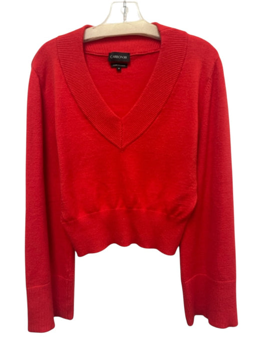 Carbon38 Size M Red Viscose & Nylon Long Sleeve V Neck Ribbed Detail Sweater Red / M