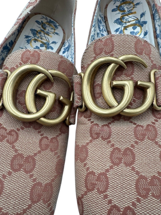 Gucci Shoe Size 39.5 Light Brown & Red Canvas Midi Block Heel Guccissima Pumps Light Brown & Red / 39.5