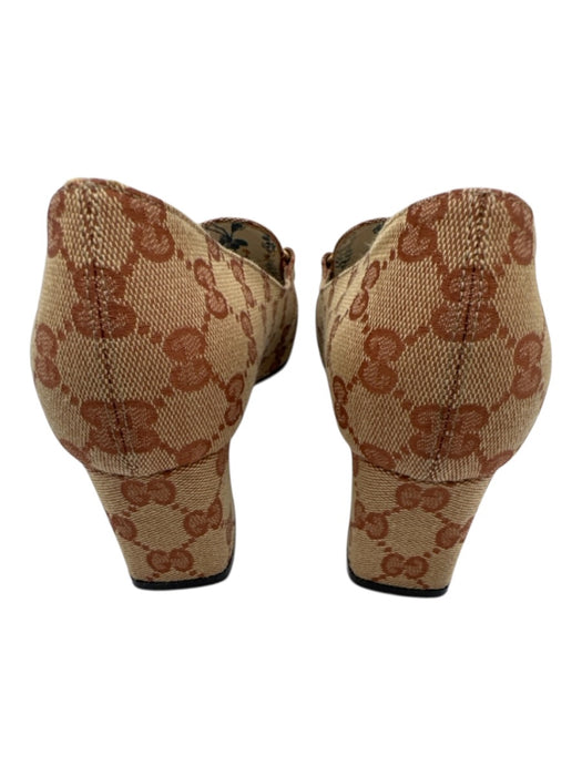 Gucci Shoe Size 39.5 Light Brown & Red Canvas Midi Block Heel Guccissima Pumps Light Brown & Red / 39.5