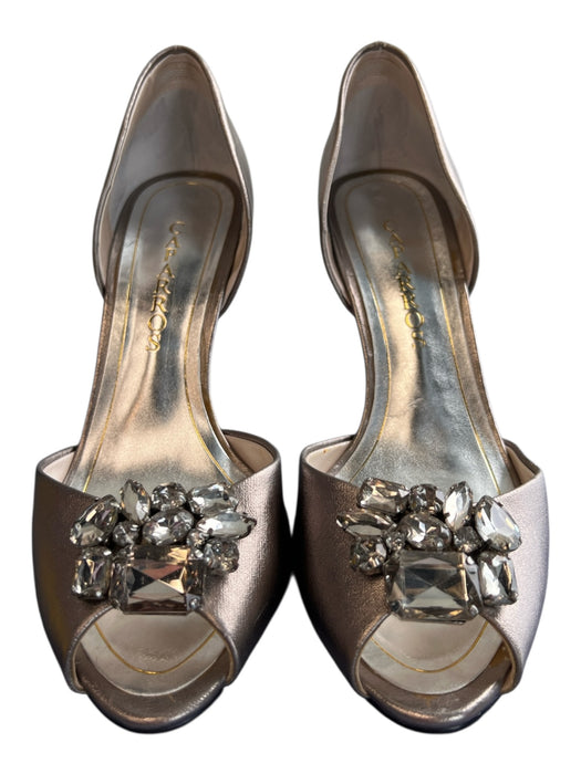 Caparros Shoe Size 8 Silver Leather Peep Toe Rhinestone High Heel Shoes Silver / 8
