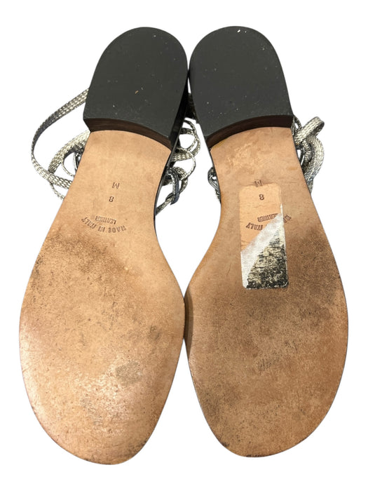 YSL Shoe Size 8 Silver Leather Open Toe & Heel Ankle Wrap Heel Thong Shoes Silver / 8