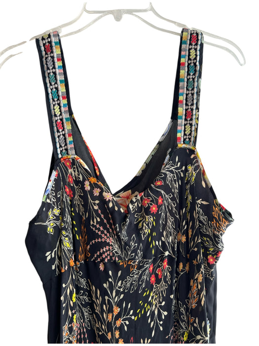 Johnny Was Size 2X Black & Multi Rayon & Silk Round Neck Sleeveless Floral Dress Black & Multi / 2X